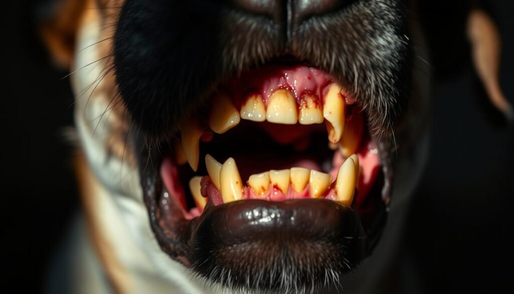 dog with canine periodontal disease showing gum inflammation