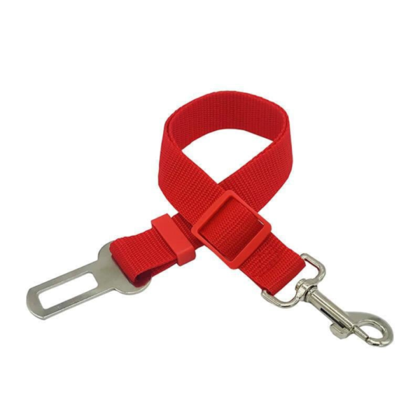 Red cloth dog seat belt for car buckle – adjustable 33 to 60 cm pet safety tether