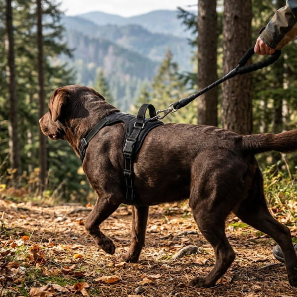 Escape Free Easy Fit Dog Harness in black — rear view showing quick-release buckles and adjustable nylon straps