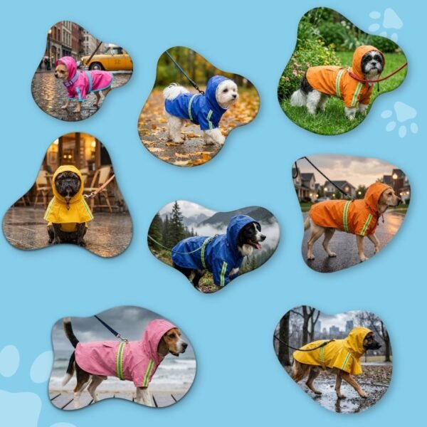 Dog Raincoat with Hood – Waterproof & Windproof Dog Rain Jacket for Small, Medium & Large Dogs | Reflective Strips, Leash Hole, Adjustable Chest Strap | 8 Sizes, 4 Colors (Blue, Orange, Pink, Yellow)