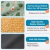 petzvibes-natural-rattan-cooling-pet-bed-mat-avocado-print-materials-features.jpg PetzVibes Natural Rattan Cooling Pet Bed Mat Avocado Print material breakdown showing waterproof sage green Oxford fabric border, natural golden-honey rattan weave surface, and dark charcoal anti-slip base