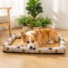petzvibes-bamboo-rattan-cooling-pet-mat-size-l-corgi-lifestyle.jpg Corgi dog resting in sphinx position on the PetzVibes Size L Bamboo Rattan Summer Cooling Pet Mat in Grey Cat Print on light oak flooring in a bright home interior