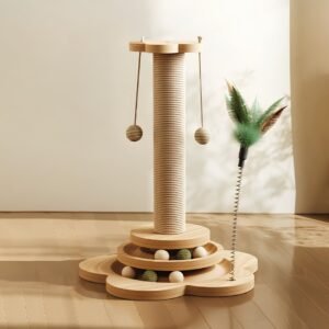 cat scratching post with ball track and feather toy