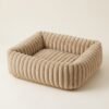plush-ribbed-calming-pet-bed-cats-dogs-beige PetzVibes Plush Ribbed Calming Pet Bed for cats and dogs in warm natural beige, square bolster sofa bed with channel-stitch plush fabric and non-slip base