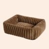 plush-ribbed-calming-pet-bed-cats-dogs-brown.jpg PetzVibes Plush Ribbed Calming Pet Bed for cats and dogs in warm brown, square bolster sofa bed with channel-stitch plush fabric and non-slip base