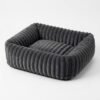 plush-ribbed-calming-pet-bed-cats-dogs-dark-grey.jpg PetzVibes Plush Ribbed Calming Pet Bed for cats and dogs in dark grey, square bolster sofa bed with channel-stitch plush fabric and non-slip base