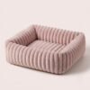 plush-ribbed-calming-pet-bed-cats-dogs-pink.jpg PetzVibes Plush Ribbed Calming Pet Bed for cats and dogs in dusty blush pink, square bolster sofa bed with channel-stitch plush fabric and non-slip base