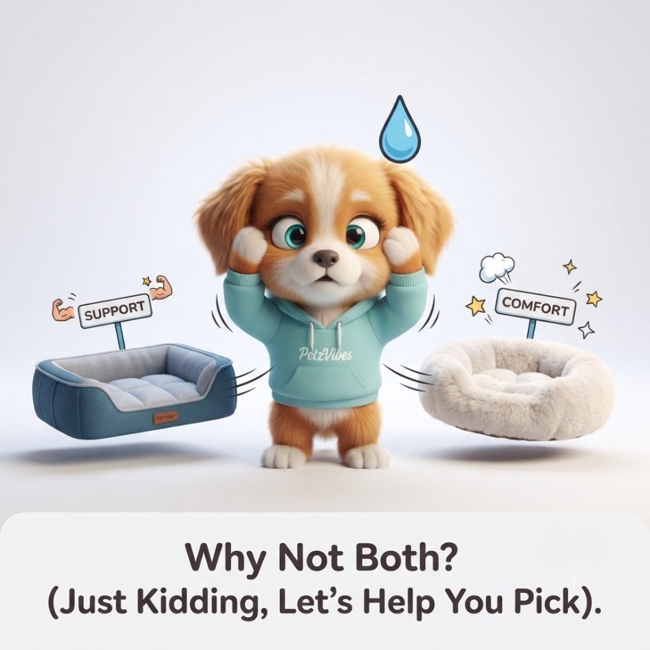 Orthopedic vs. Plush bed with Vibo character from Petzvibes.com