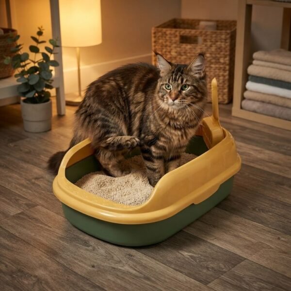 Semi-Enclosed Cat Litter Box with Scoop lifestyle image Semi-Enclosed Cat Litter Box with Scoop lifestyle image