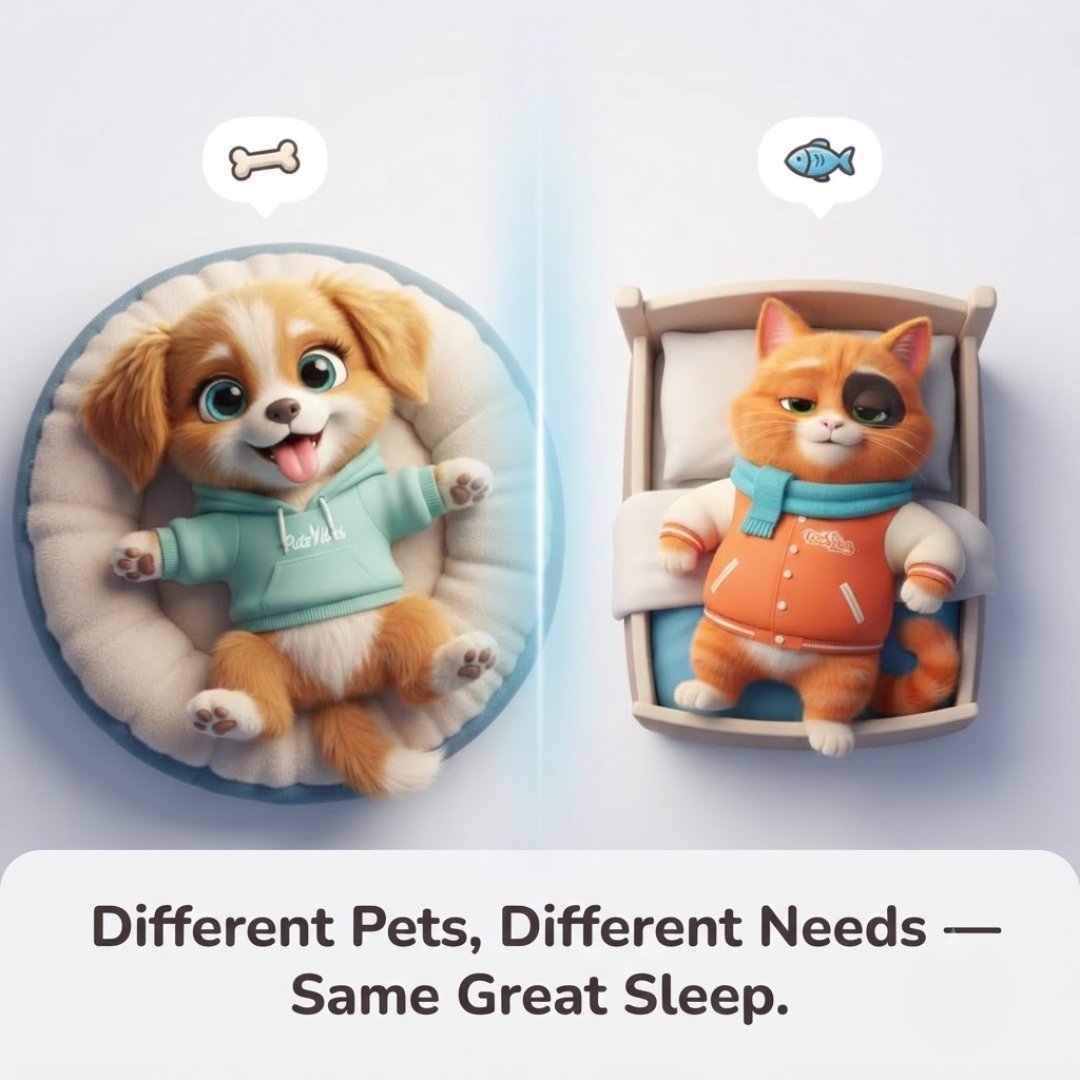 The Ultimate Guide to Choosing the Right Pet Bed for Your Dog or Cat with Vibo and Whiskers characters from PetzVibes.com