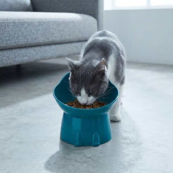 Anti-Tip Elevated Cat Bowl lifestyle teal bowl petzvibes.com Anti-Tip Elevated Cat Bowl lifestyle teal bowl petzvibes.com