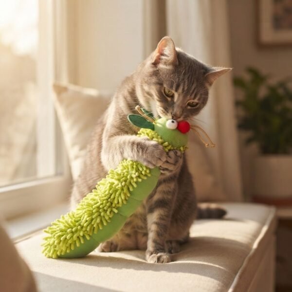 Catnip Caterpillar Cat Toy grey kitten plays with the caterpillar toy petzvibes.com Catnip Caterpillar Cat Toy grey kitten plays with the caterpillar toy petzvibes.com