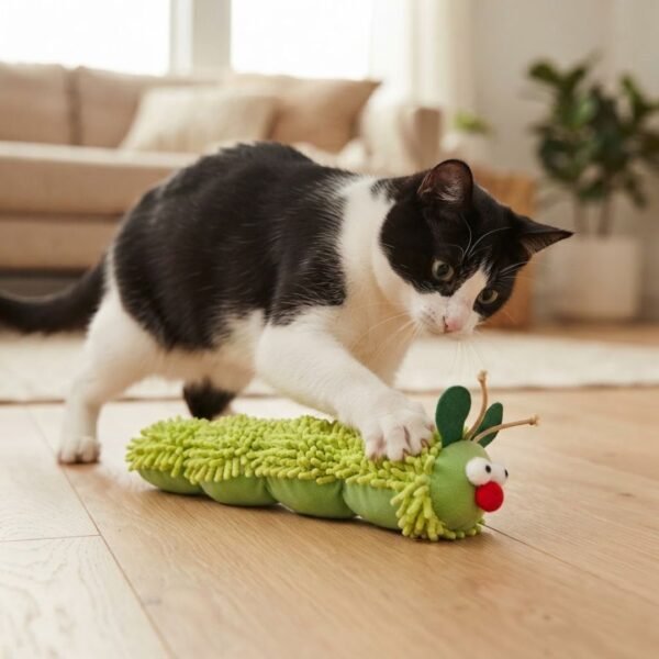 Catnip Caterpillar Cat Toy BW kitten plays with the caterpillar toy petzvibes.com Catnip Caterpillar Cat Toy BW kitten plays with the caterpillar toy petzvibes.com