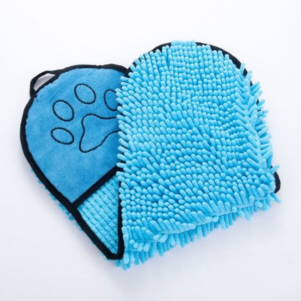 Chenille-Pet-Towel-with-Hand-Pockets-Blue petzvibes.com
