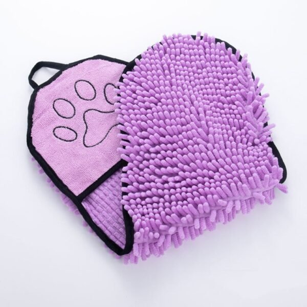Chenille-Pet-Towel-with-Hand-Pockets-Purple petzvibes