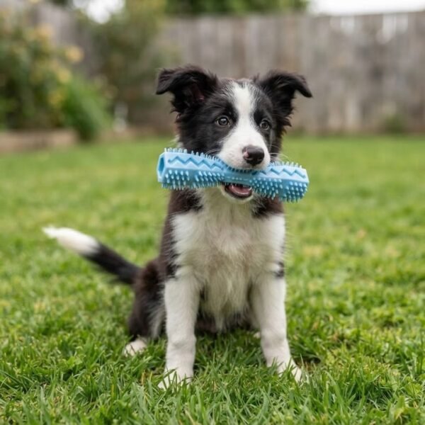 Dog Teething Chew Stick Lifestyle with blue stick petzvibes.com Dog Teething Chew Stick Lifestyle with blue stick petzvibes.com