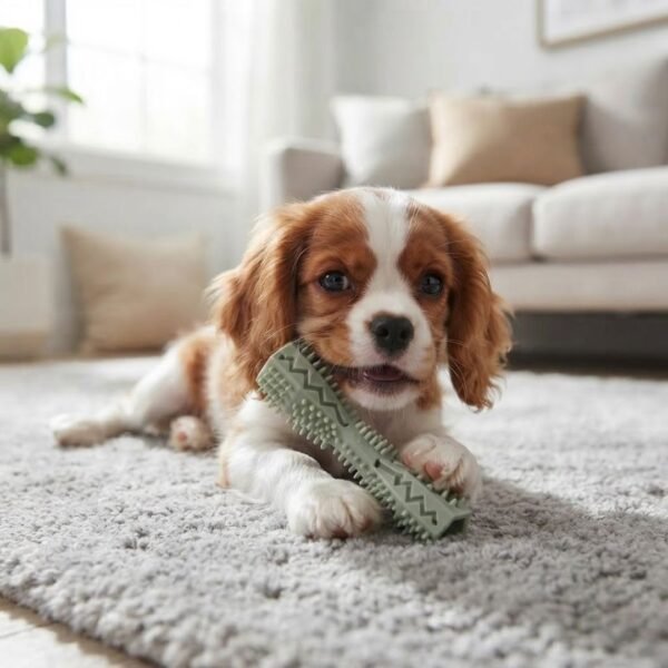Dog Teething Chew Stick Lifestyle with green stick petzvibes.com Dog Teething Chew Stick Lifestyle with green stick petzvibes.com