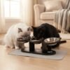 Elevated Cat Feeding Station with Mat - Bowl Station + Mat lifestyle petzvives.com Elevated Cat Feeding Station with Mat - Bowl Station + Mat lifestyle petzvives.com