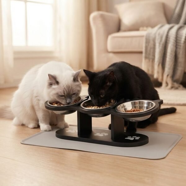 Elevated Cat Feeding Station with Mat - Bowl Station + Mat lifestyle petzvives.com Elevated Cat Feeding Station with Mat - Bowl Station + Mat lifestyle petzvives.com
