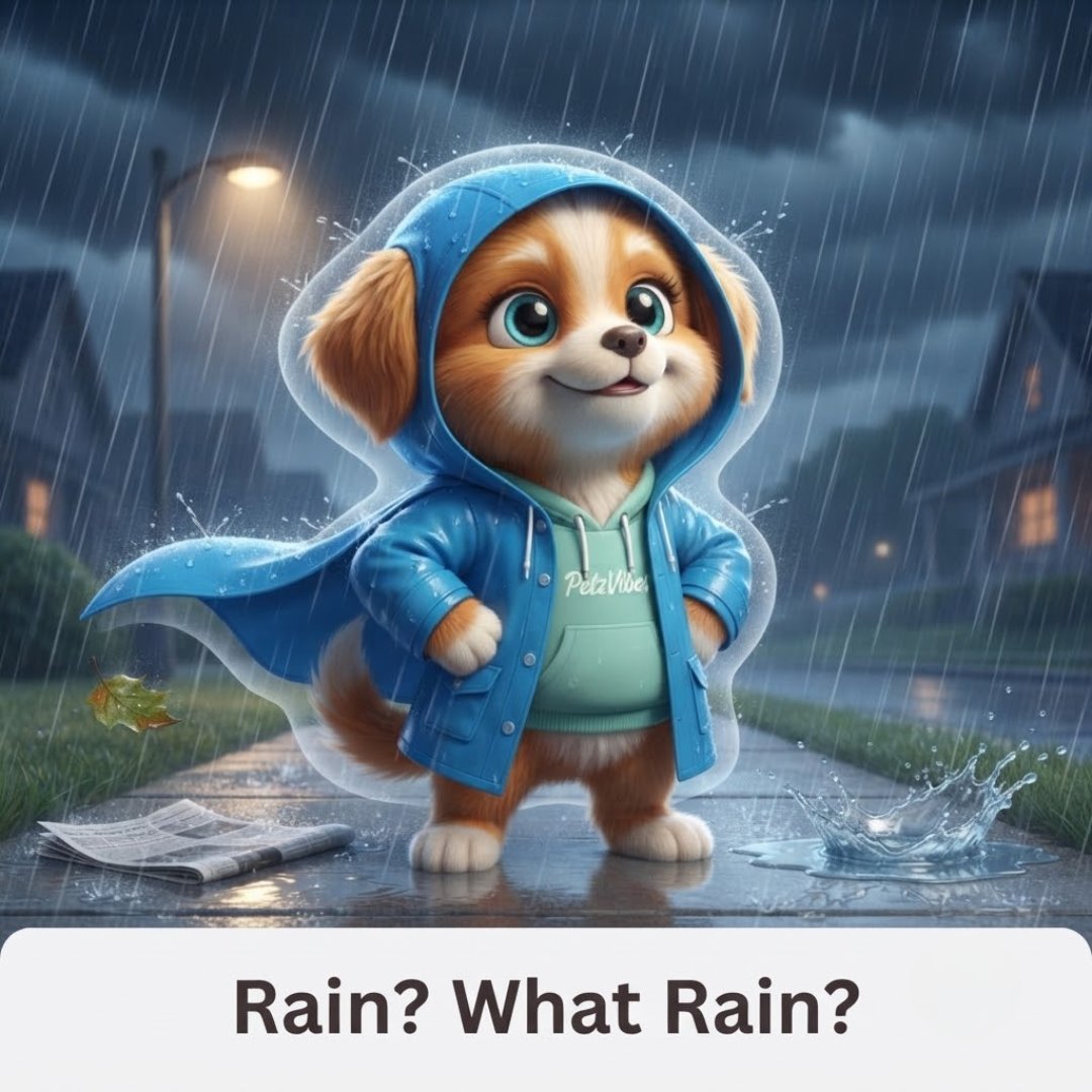Rainy Day Walks Why Every Dog Needs a Waterproof Raincoat vibo character from petzvibes online store