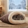 Semi-enclosed Cat Sleeping Bed lifestyle brown bed petzvibes.com Semi-enclosed Cat Sleeping Bed lifestyle brown bed petzvibes.com