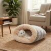 Semi-enclosed Cat Sleeping Bed lifestyle grey bed petzvibes.com Semi-enclosed Cat Sleeping Bed lifestyle grey bed petzvibes.com