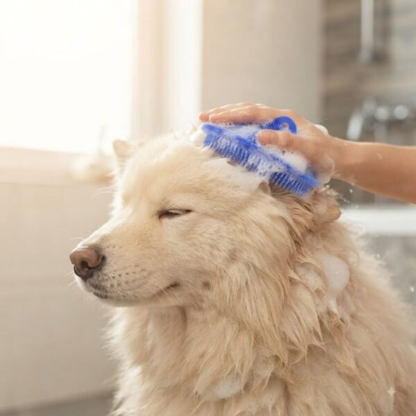 Silicone Pet Bath Brush Lifestyle large dog bathing petzvibes