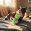 Teeth Grinding Catnip Cat Toy Lifestyle Cat plays with green toy petzvibes.com Teeth Grinding Catnip Cat Toy Lifestyle Cat plays with green toy petzvibes.com