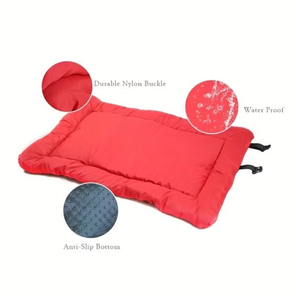 Waterproof Roll-Up Dog Travel Bed Red product open display features petzvibes.com