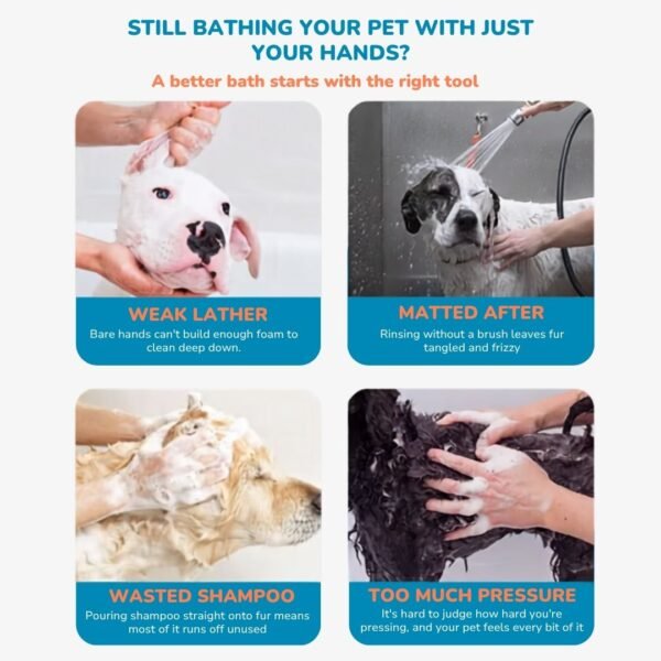 Pet Bath Brush with Shampoo Dispenser Features Pet Bath Brush with Shampoo Dispenser Features