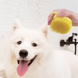 Pet Bath Brush with Shampoo Dispenser featured